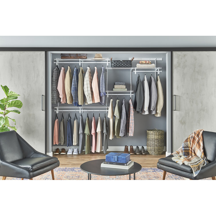 White Adjustable Wire Closet Organizer System with Shelves and Rods