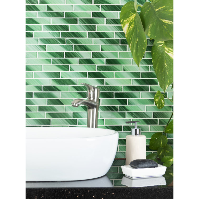 Green Hand-Painted Glass Mosaic Tile for Walls