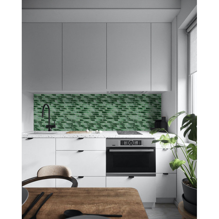 Green Hand-Painted Glass Mosaic Tile for Walls