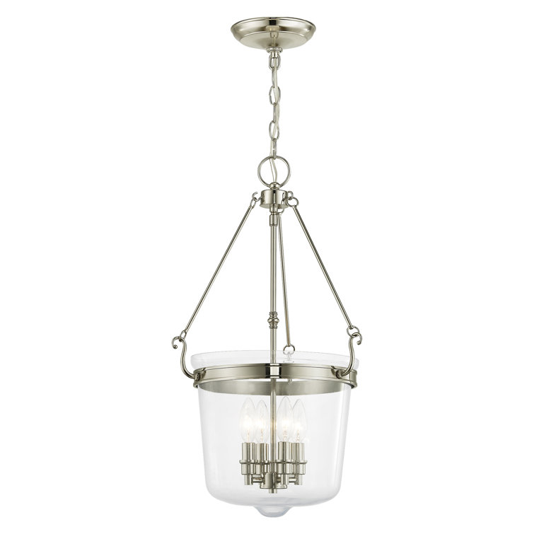 Polished Nickel 4-Light Hand-Crafted Clear Glass Jar Pendant