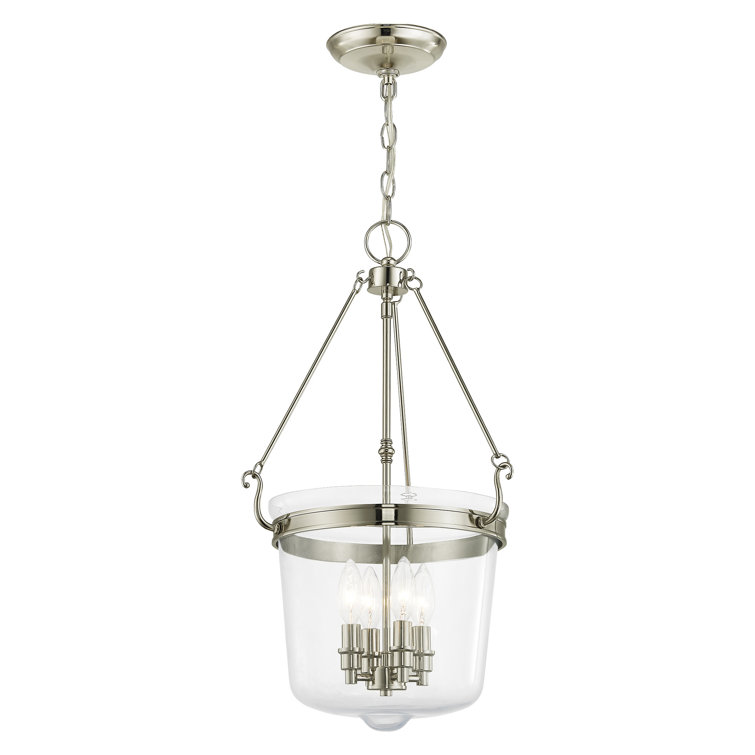 Polished Nickel 4-Light Hand-Crafted Clear Glass Jar Pendant