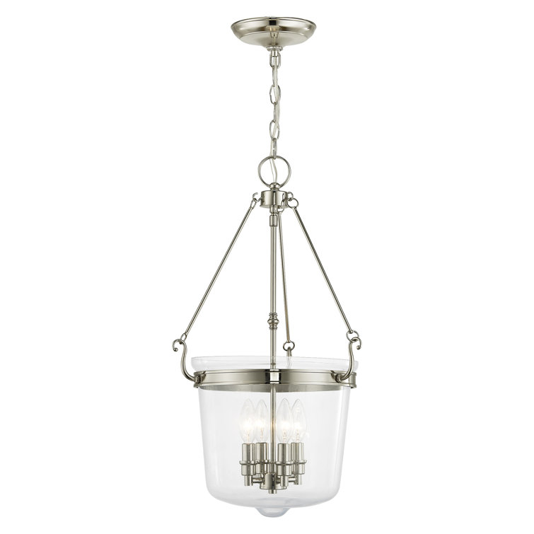 Polished Nickel 4-Light Hand-Crafted Clear Glass Jar Pendant