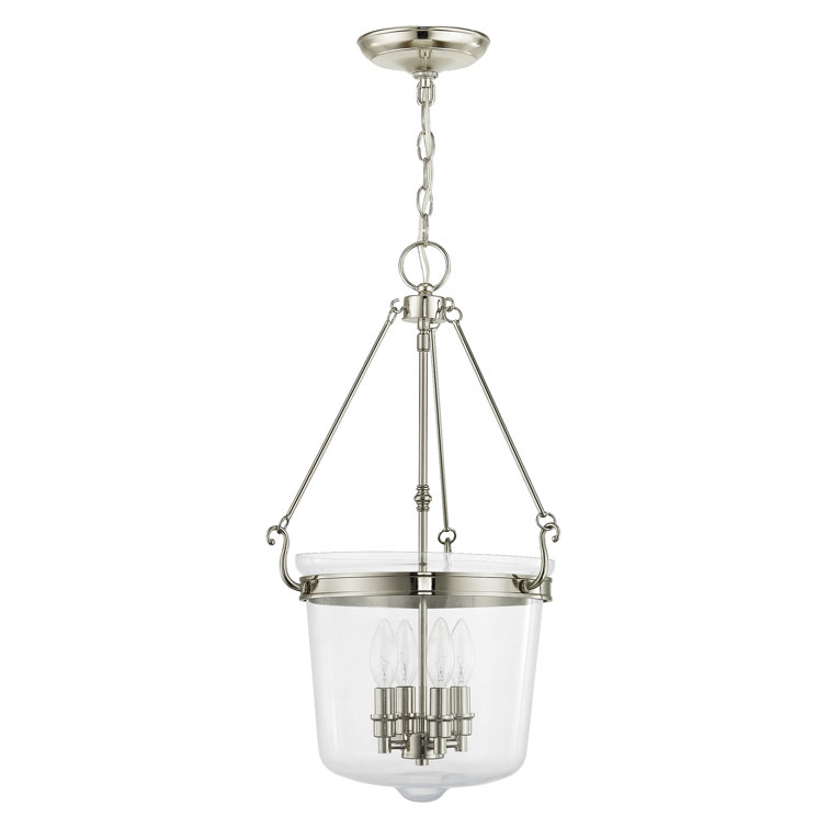 Polished Nickel 4-Light Hand-Crafted Clear Glass Jar Pendant