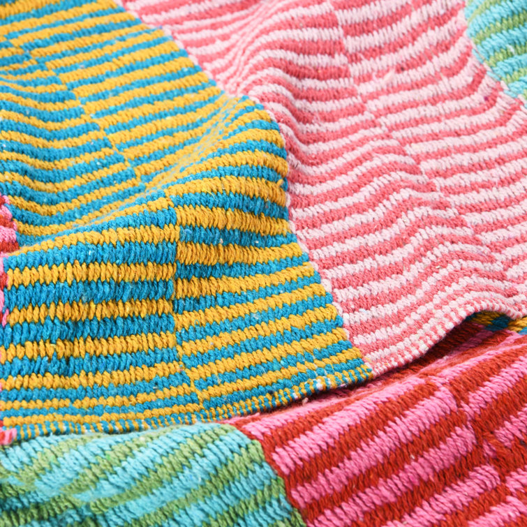 Multicolor Reclaimed Cotton Blend Striped Throw Blanket with Fringe