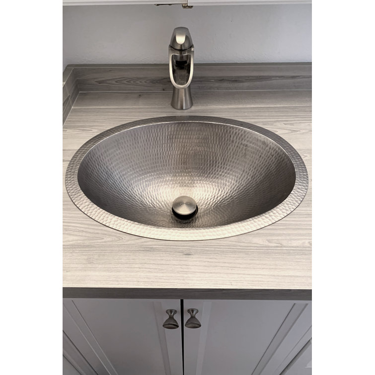 19" Oval Hammered Copper Undermount Bathroom Sink in Electroless Nickel