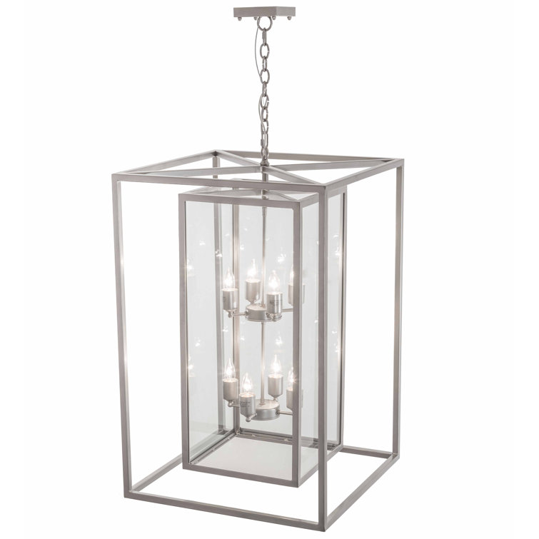 Elegant Nickel-Finish 8-Light LED Glass Chandelier for Indoor/Outdoor
