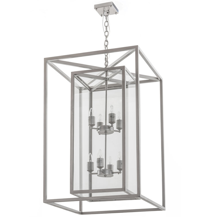 Elegant Nickel-Finish 8-Light LED Glass Chandelier for Indoor/Outdoor