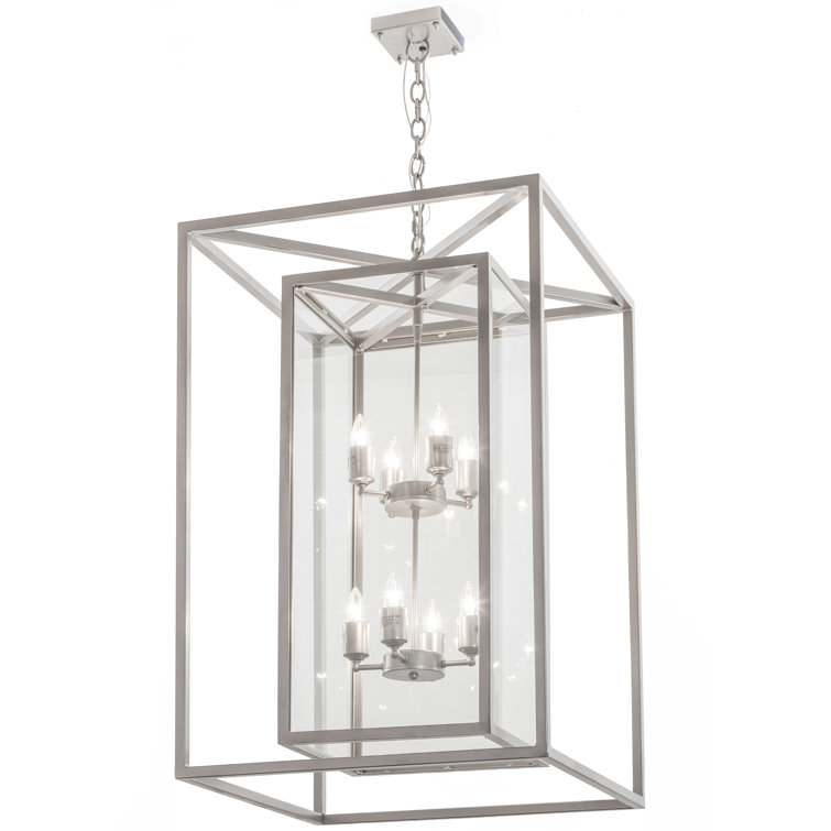 Elegant Nickel-Finish 8-Light LED Glass Chandelier for Indoor/Outdoor