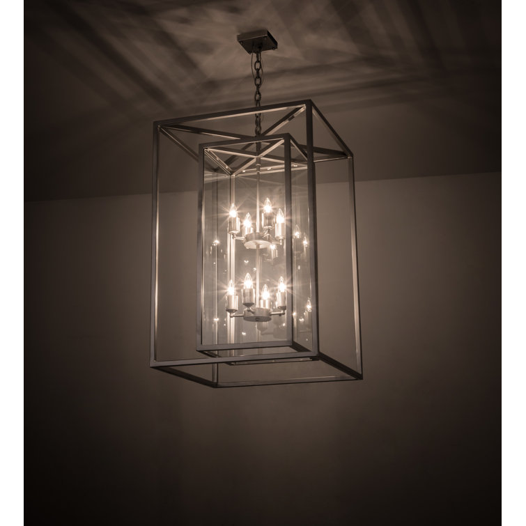 Elegant Nickel-Finish 8-Light LED Glass Chandelier for Indoor/Outdoor