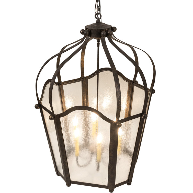 Citadel 6-Light Bronze and Clear Glass Lantern Chandelier