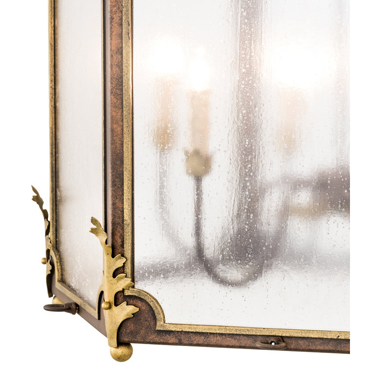 Gilded Tobacco and Gold Highlights 6-Light Lantern Chandelier with Seedy Glass