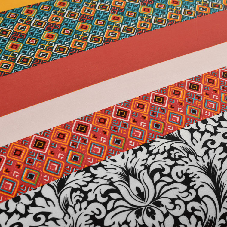 King Turquoise and Tangerine Cotton Boho Stripe Reversible Duvet Cover Set