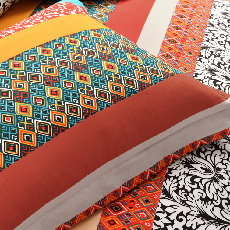 King Turquoise and Tangerine Cotton Boho Stripe Reversible Duvet Cover Set