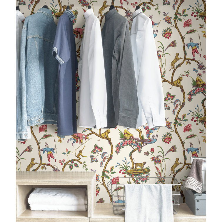 White Chinoise Exotique Multicolor Self-Adhesive Vinyl Wallpaper