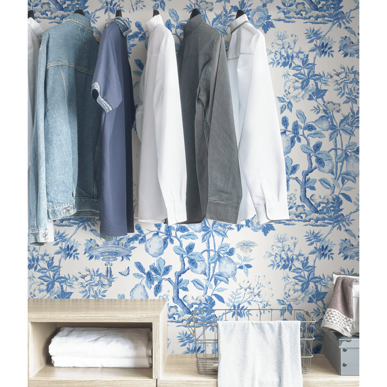 Blue Floral Self-Adhesive Peel and Stick Wallpaper Roll