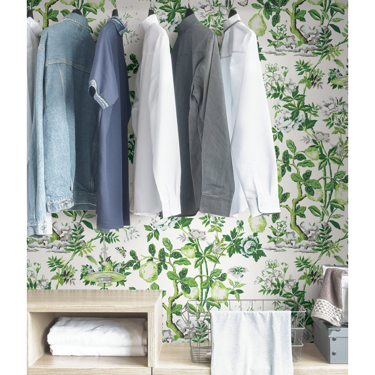 Green and White Floral Self-Adhesive Vinyl Wallpaper