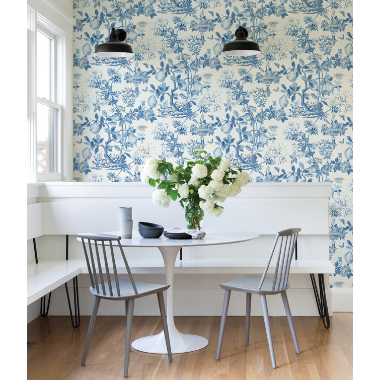 Blue Floral Self-Adhesive Peel and Stick Wallpaper Roll