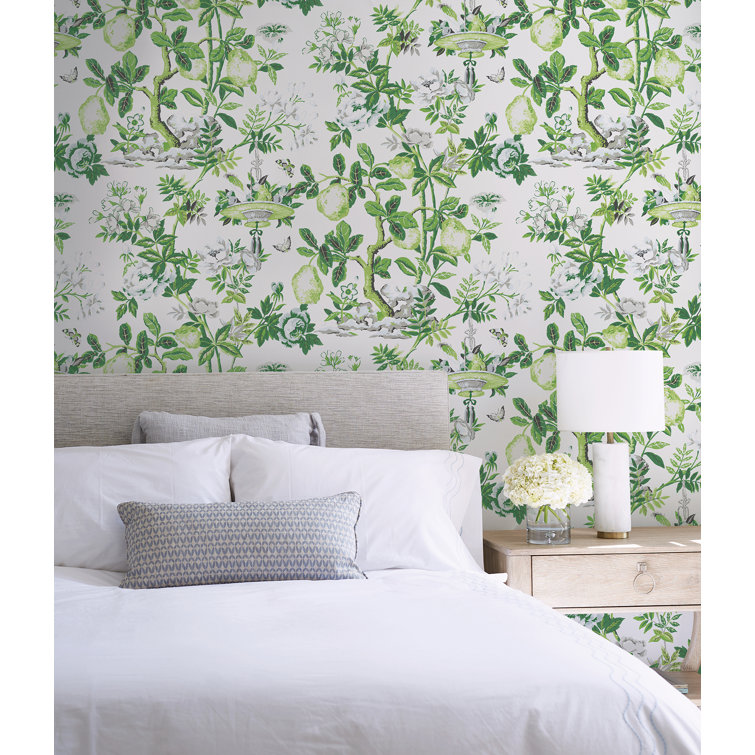 Green and White Floral Self-Adhesive Vinyl Wallpaper