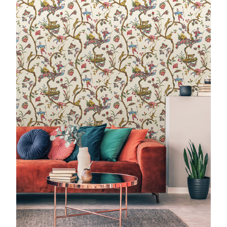 White Chinoise Exotique Multicolor Self-Adhesive Vinyl Wallpaper