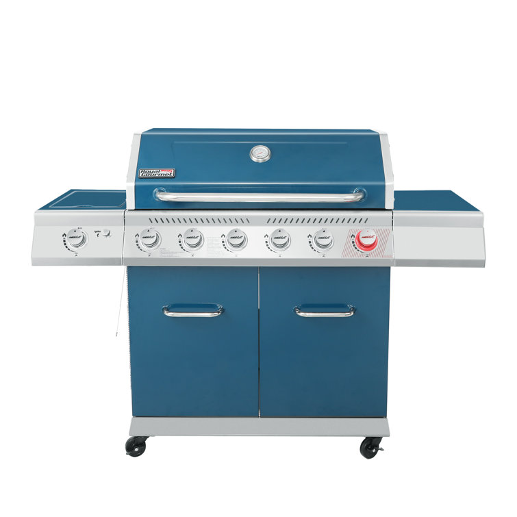 Blue 6-Burner Propane Gas Grill with Side Burner