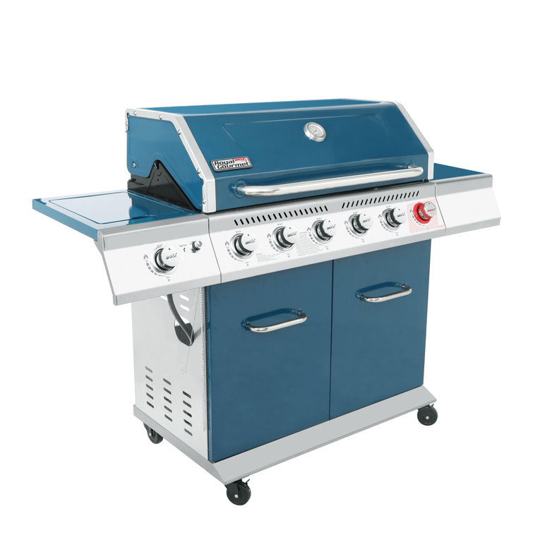Blue 6-Burner Propane Gas Grill with Side Burner