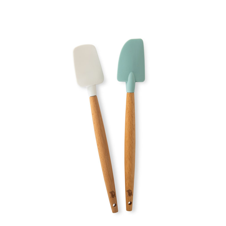 Small Sea Glass and White Silicone Spatula Set with Beechwood Handles