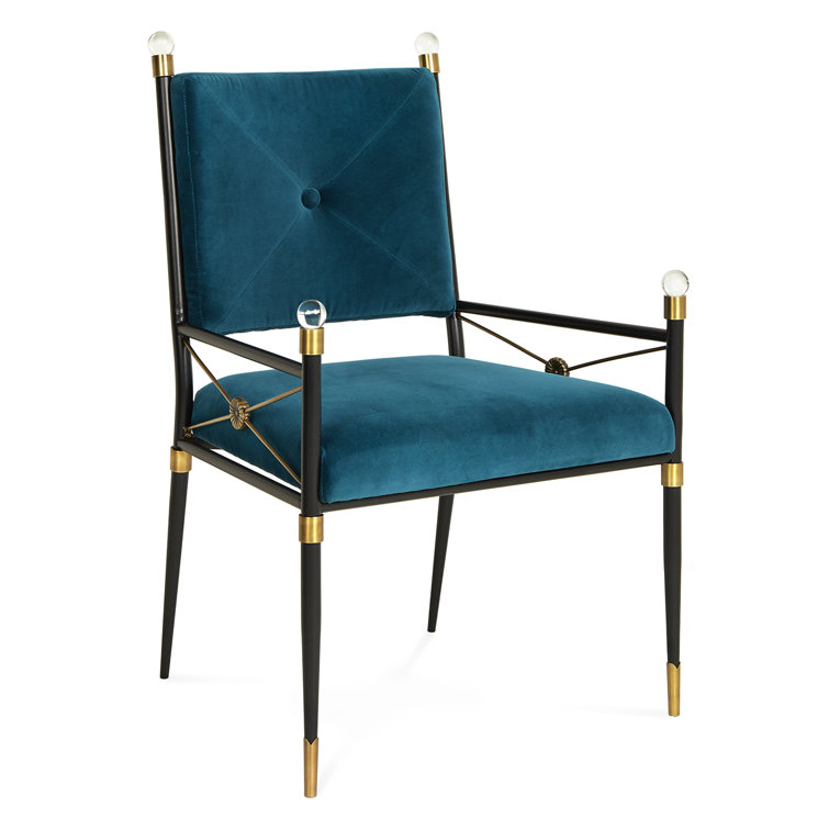 Rialto Peacock Blue Velvet Floral Accent Chair with Metal Frame