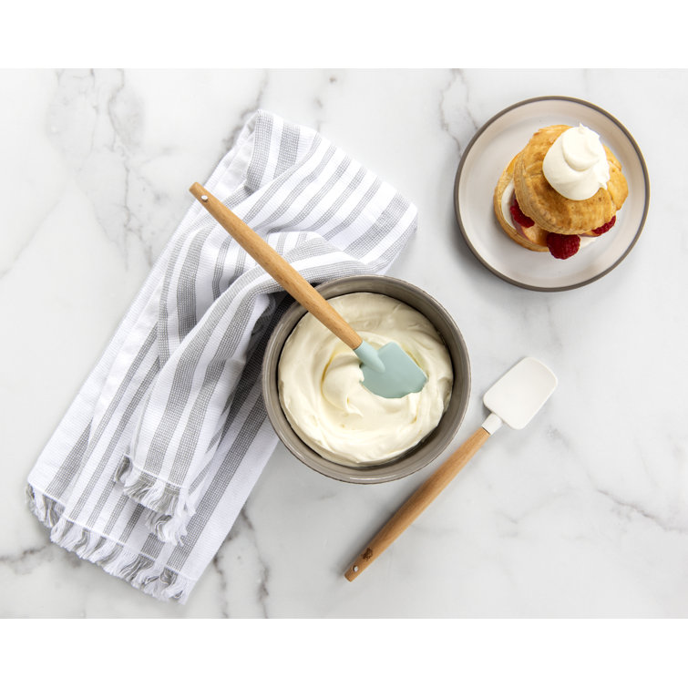 Small Sea Glass and White Silicone Spatula Set with Beechwood Handles