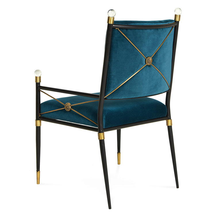Rialto Peacock Blue Velvet Floral Accent Chair with Metal Frame