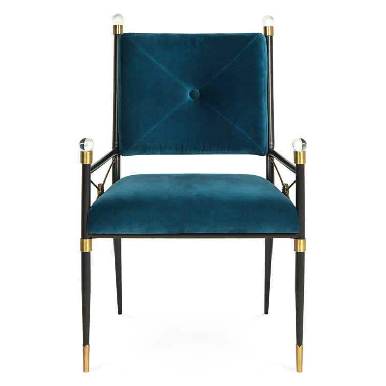 Rialto Peacock Blue Velvet Floral Accent Chair with Metal Frame