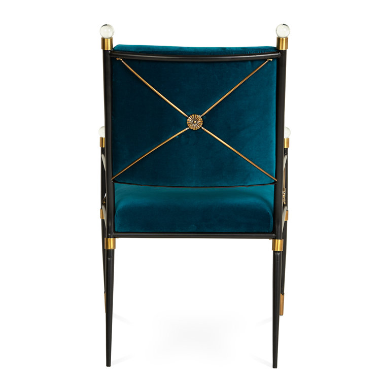 Rialto Peacock Blue Velvet Floral Accent Chair with Metal Frame