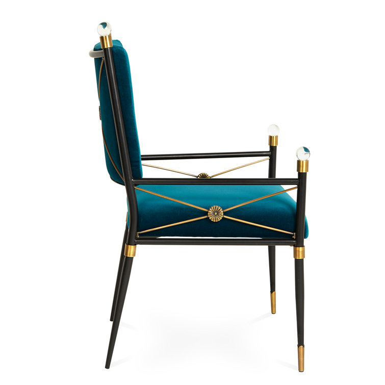 Rialto Peacock Blue Velvet Floral Accent Chair with Metal Frame