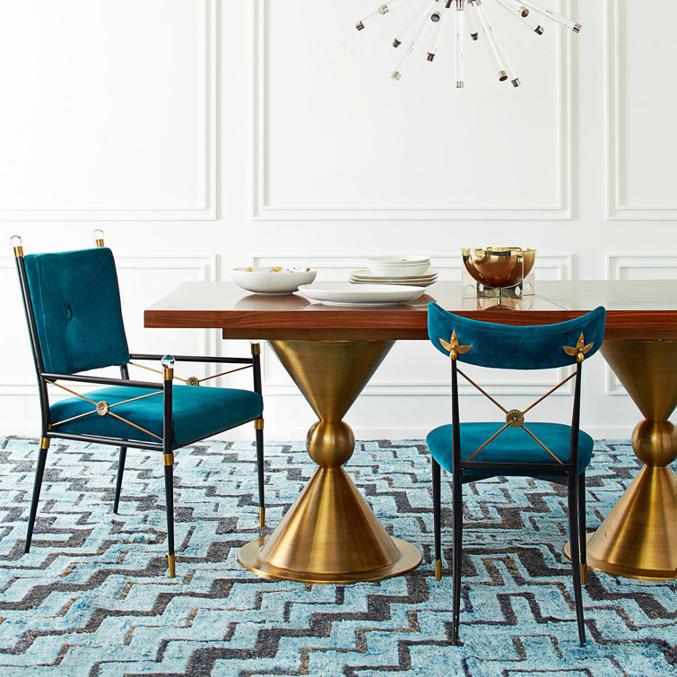 Rialto Peacock Blue Velvet Floral Accent Chair with Metal Frame