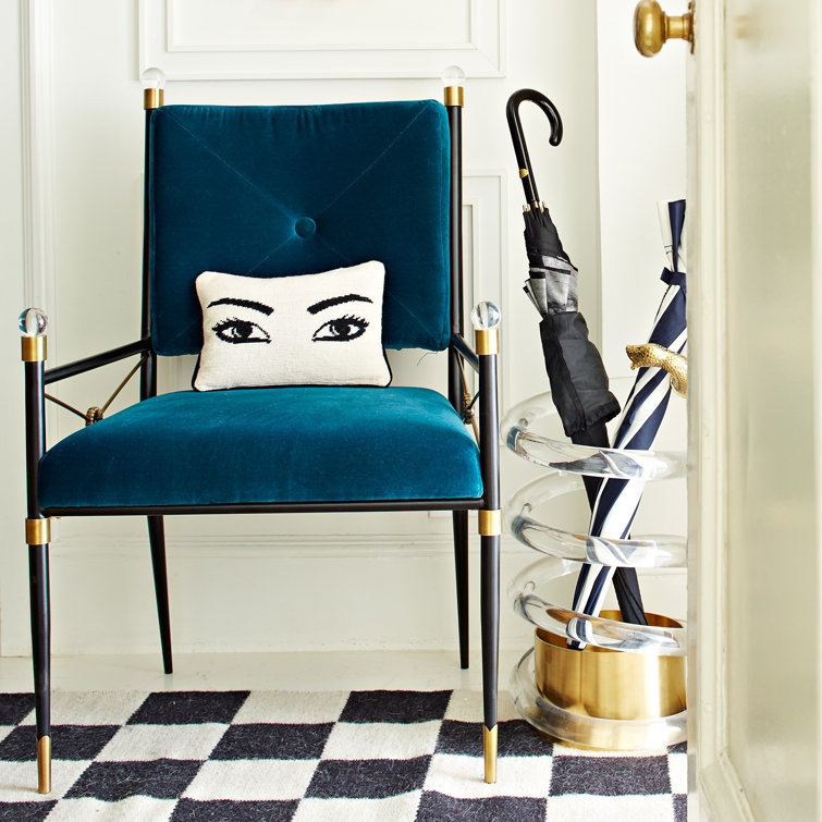 Rialto Peacock Blue Velvet Floral Accent Chair with Metal Frame