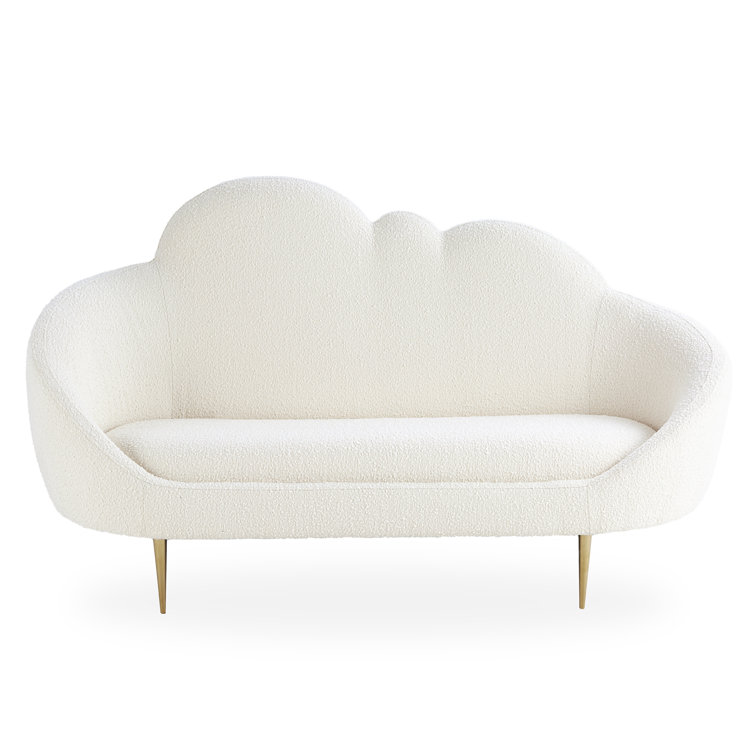 Olympus Oatmeal Velvet Cloud Settee with Brass Legs