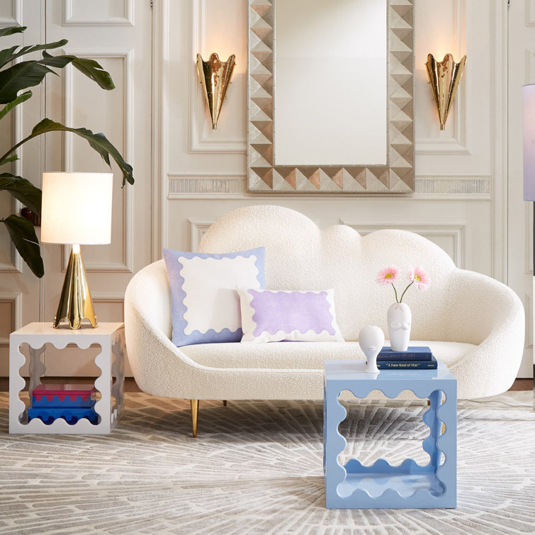 Olympus Oatmeal Velvet Cloud Settee with Brass Legs