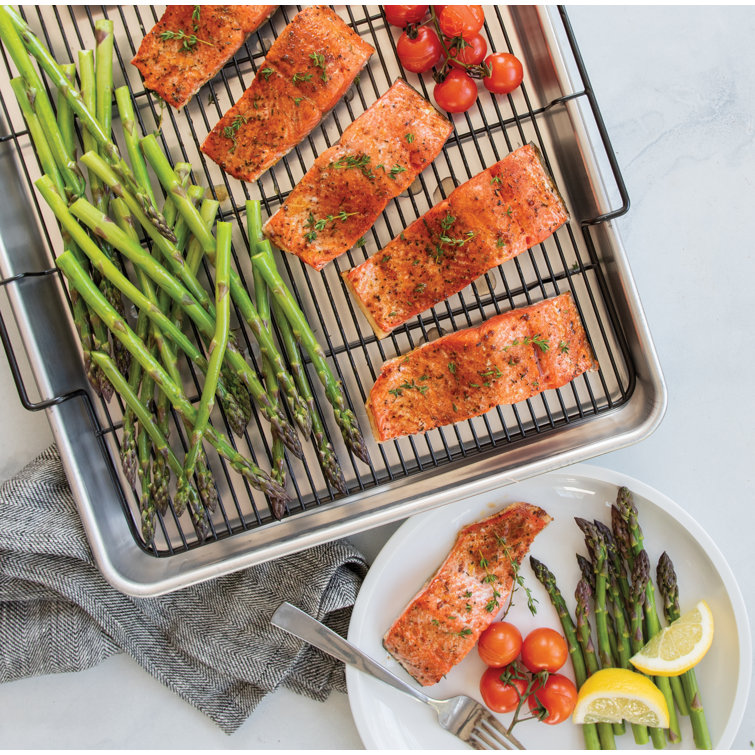 Extra Large Silver Aluminum Non-stick Cookie Sheet with Rack