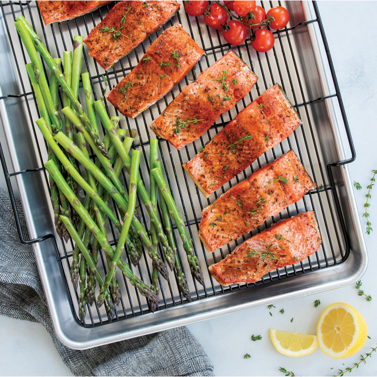 Extra Large Silver Aluminum Non-stick Cookie Sheet with Rack