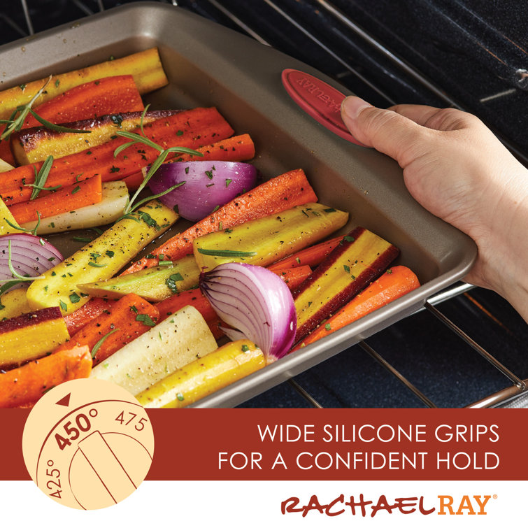 Latte Brown Nonstick Bakeware Set with Cranberry Red Grips, 4 Piece