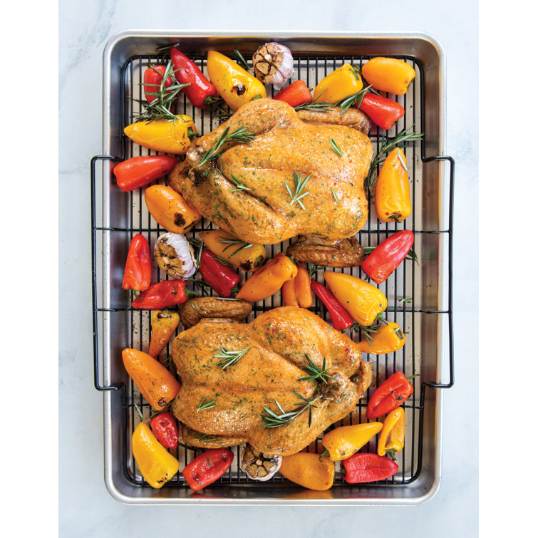Extra Large Silver Aluminum Non-stick Cookie Sheet with Rack