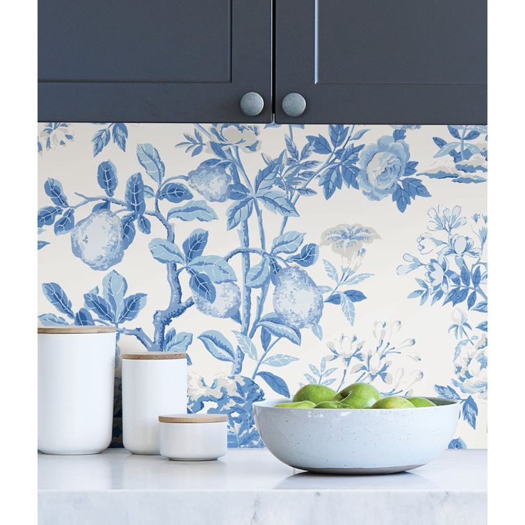 Blue Floral Self-Adhesive Peel and Stick Wallpaper Roll