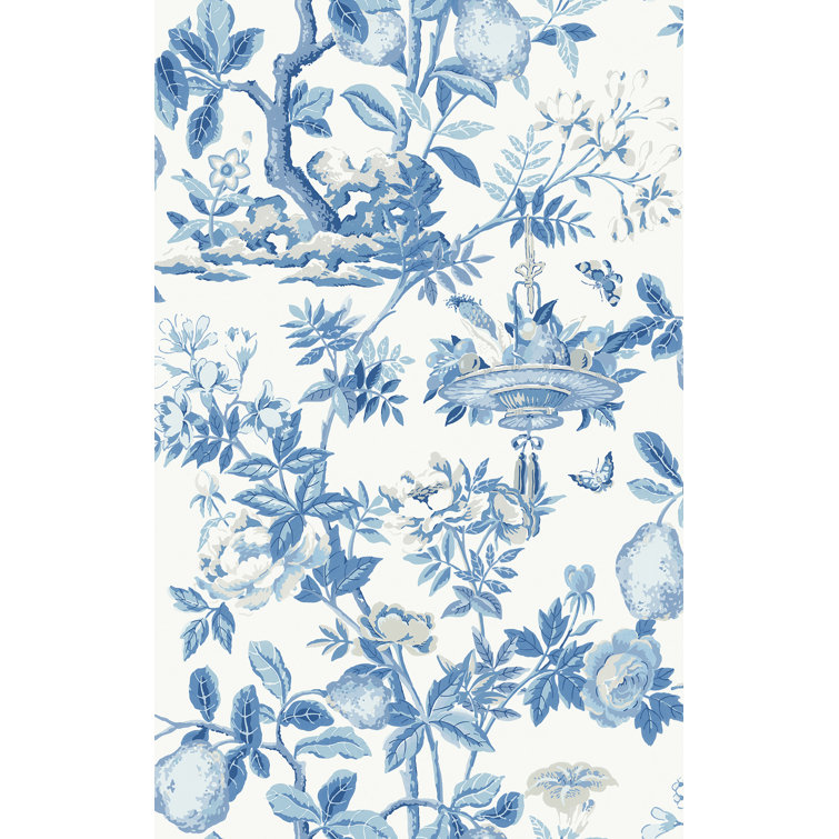 Blue Floral Self-Adhesive Peel and Stick Wallpaper Roll