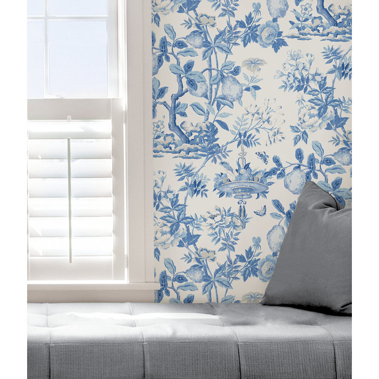 Blue Floral Self-Adhesive Peel and Stick Wallpaper Roll