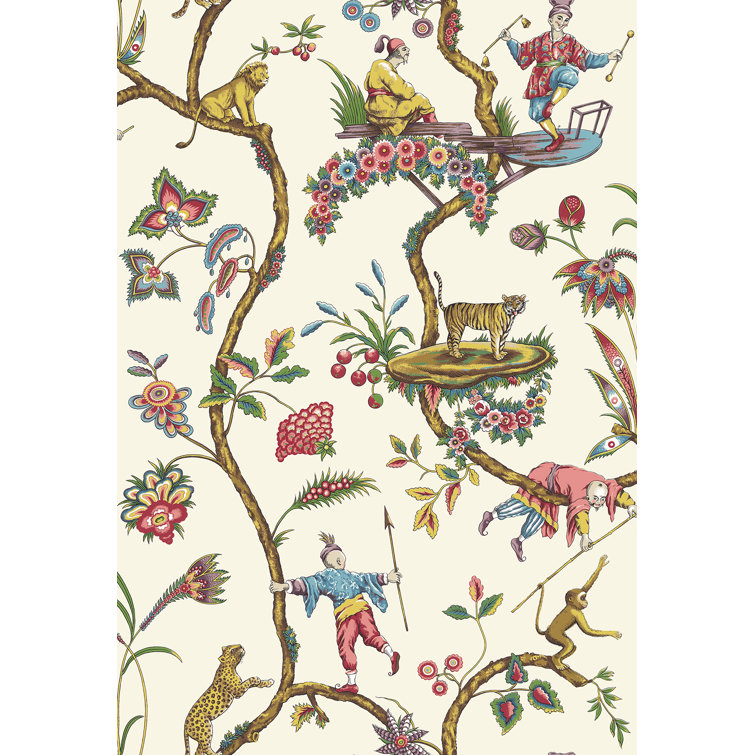 White Chinoise Exotique Multicolor Self-Adhesive Vinyl Wallpaper