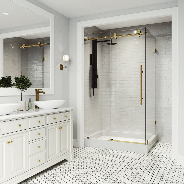 Elan E-Class 48" Black and Gold Frameless Sliding Shower Enclosure