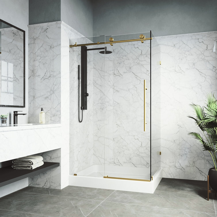 Elan E-Class 48" Black and Gold Frameless Sliding Shower Enclosure