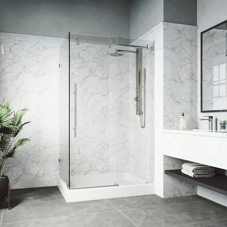 Elan E-Class 36'' D x 48'' W x 82'' H Frameless Chrome Shower Enclosure with Clear Glass
