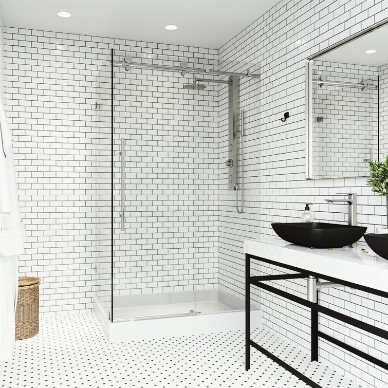 Elan E-Class 36'' D x 48'' W x 82'' H Frameless Chrome Shower Enclosure with Clear Glass