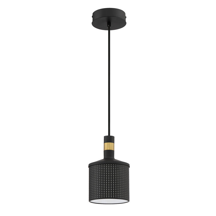 Axis Brass & Black Mini Drum 1-Light Pendant with White Glass Shade