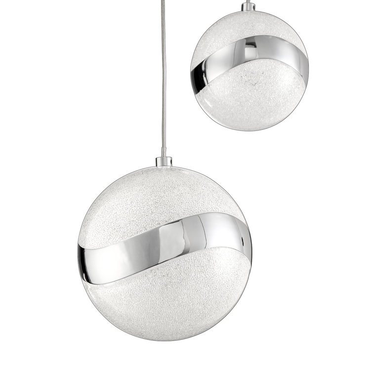 Mystyke Chrome LED Globe Pan Pendant with White Acrylic Shades